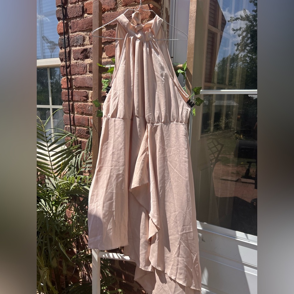 SHEIN Curve Halter Neck Asymmetrical Dress in Cream